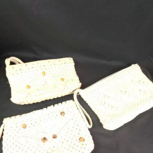 Vintage Handmade Cream Color Macrame Bags (3) - image 1